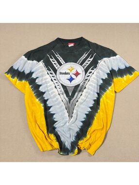 Vintage NFL Pittsburgh Steelers Tie Dye T-Shirt Mens XL Double Sided Black Gold